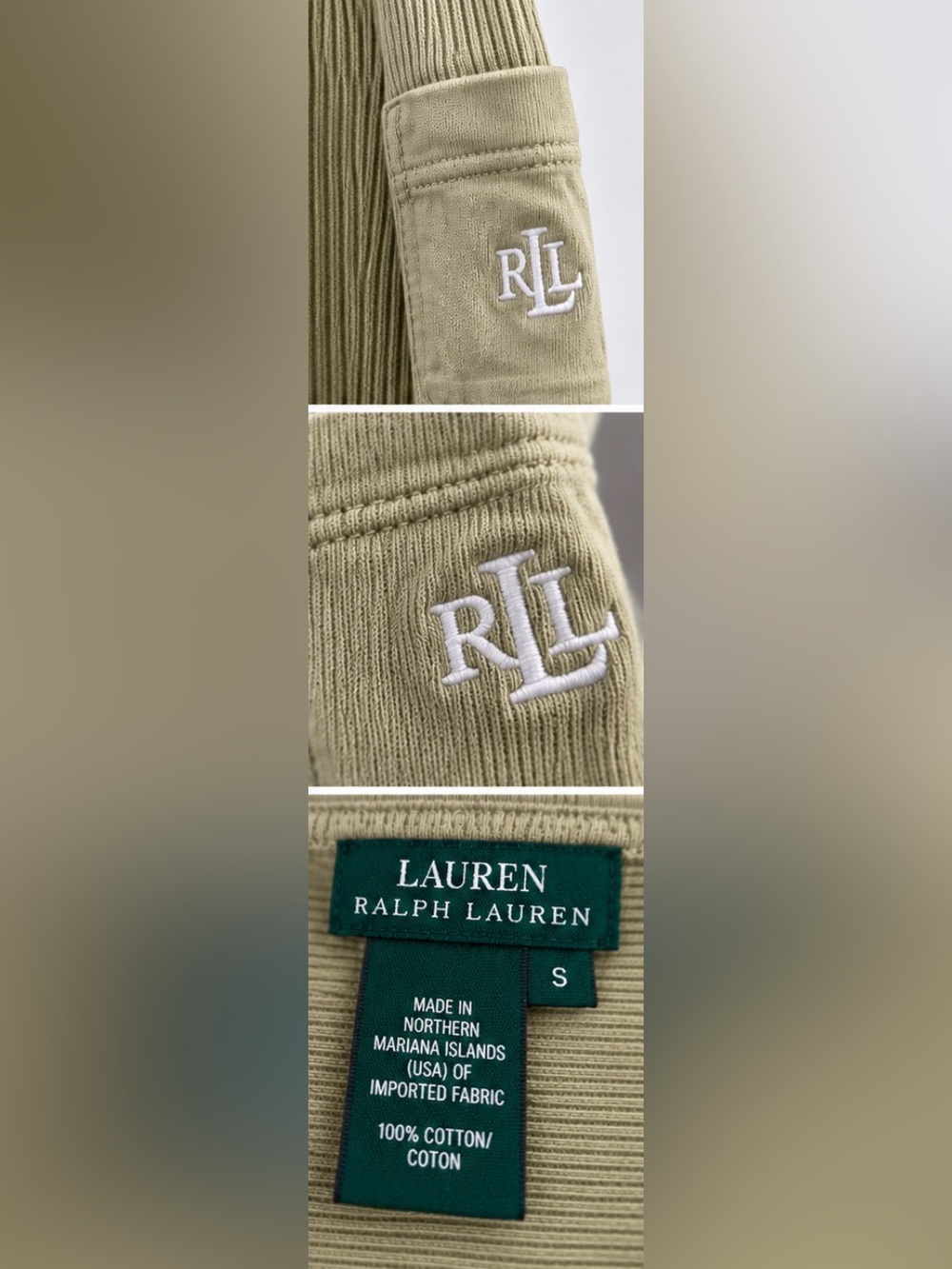 Lauren Ralph Lauren Vintage Ribbed Boatneck Top S LRL Sleeve Pocket 100% Cotton
